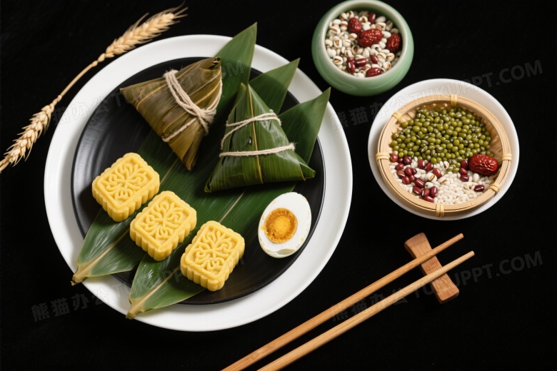 端午节传统食物俯拍图片