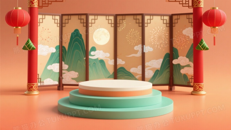 三层展示台中式屏风背景图片