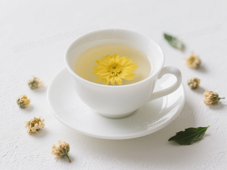 白瓷茶杯菊花茶静物图片