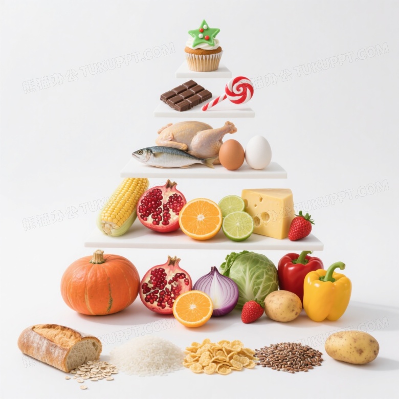 四层食物金字塔俯拍图片