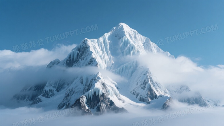 雪峰云海侧逆光高清图片