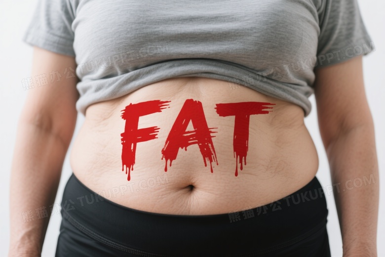 中年女性腹部特写带艺术字图片
