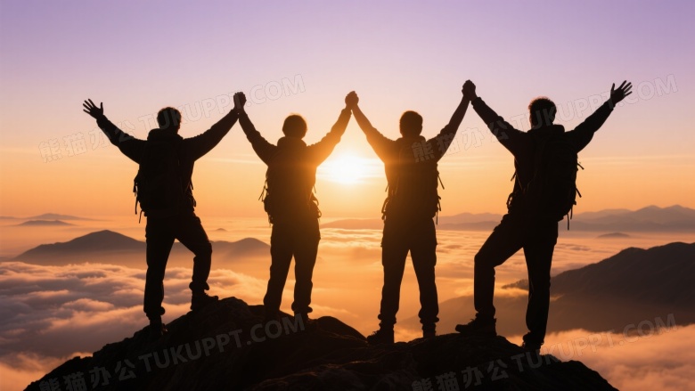 登山者山巅庆祝剪影图片