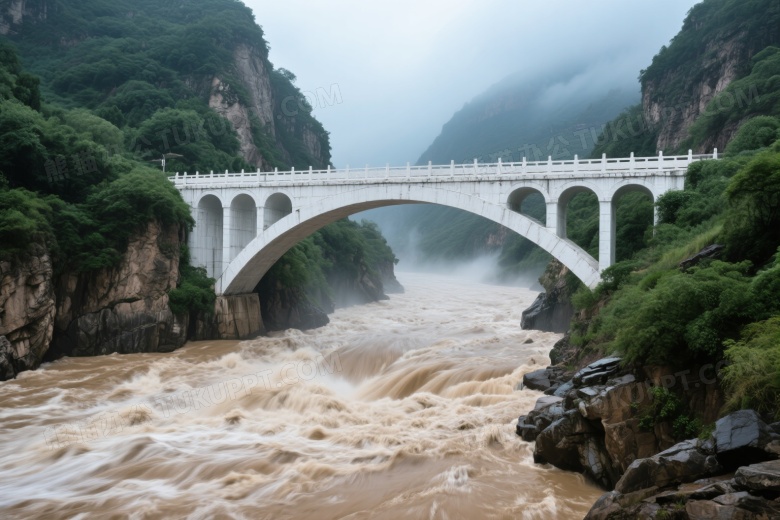 黄河激流冲击石桥自然景观图片