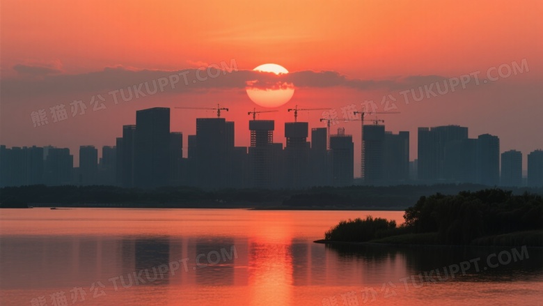 日落城市天际线剪影图片