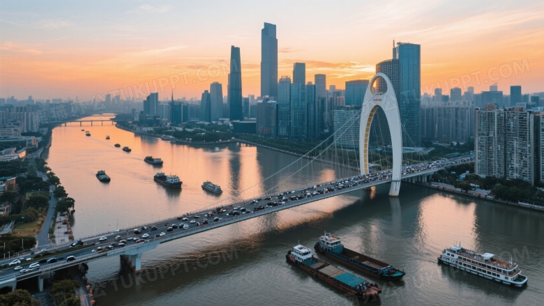 高空俯瞰珠江都市河景图片