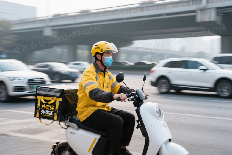 外卖骑手城市道路骑行图片