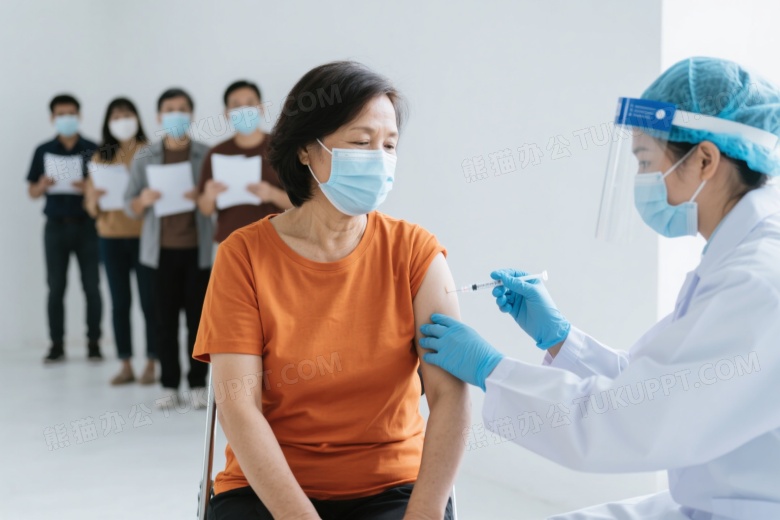 中年女性接种疫苗医护人员操作图片