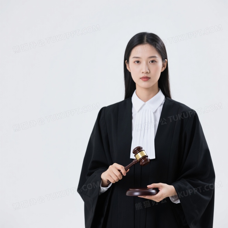 女法官持法槌正面特写图片