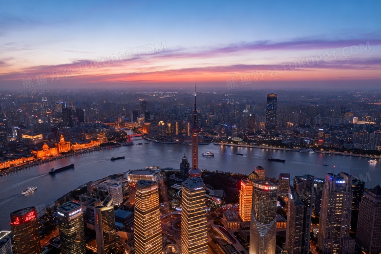 黄昏俯瞰陆家嘴天际线图片