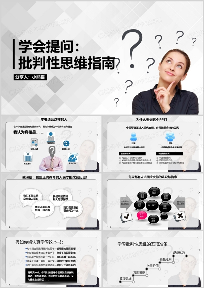 黑色商务风学会提问批判性思维指南PPT模板