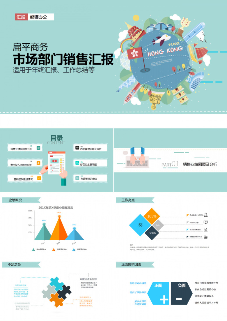 扁平化市场部销售工作汇报PPT模板