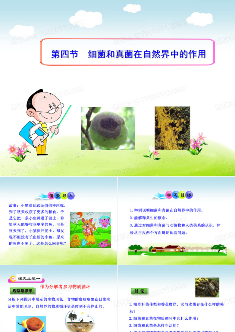 初中生物八下《4.4第四节 细菌和真菌在自然界中的作用》课件(三套)