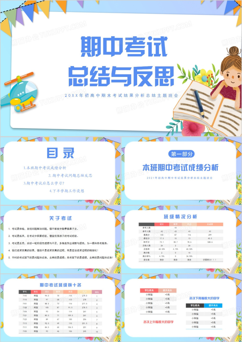 初高中期中考试总结与反思PPT模板