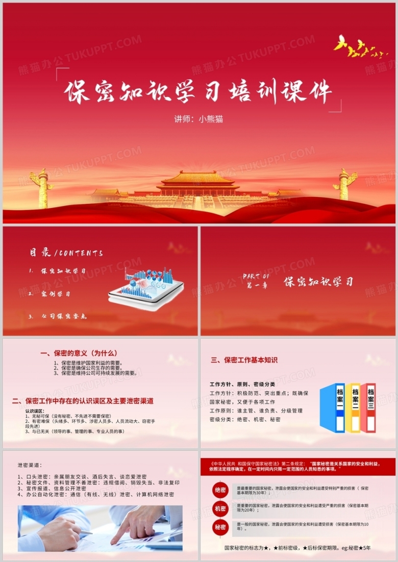 简约风保密知识学习培训课件PPT模板