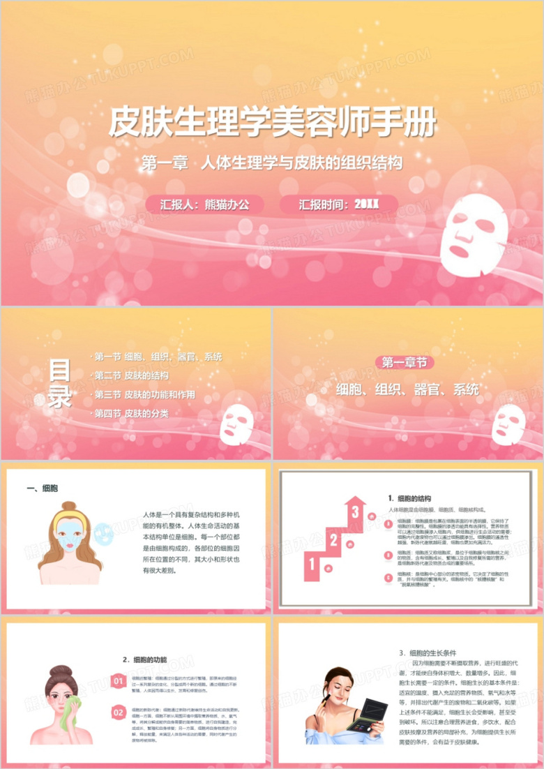 皮肤生理学美容师手册培训PPT模板