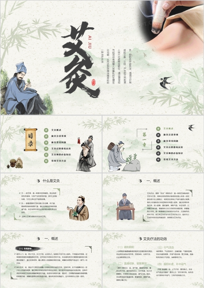 中医艾灸中医艾灸养生动态PPT模板
