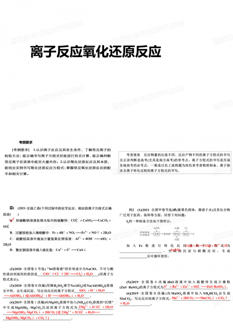 高三化学二轮复习：离子反应氧化还原反应课件