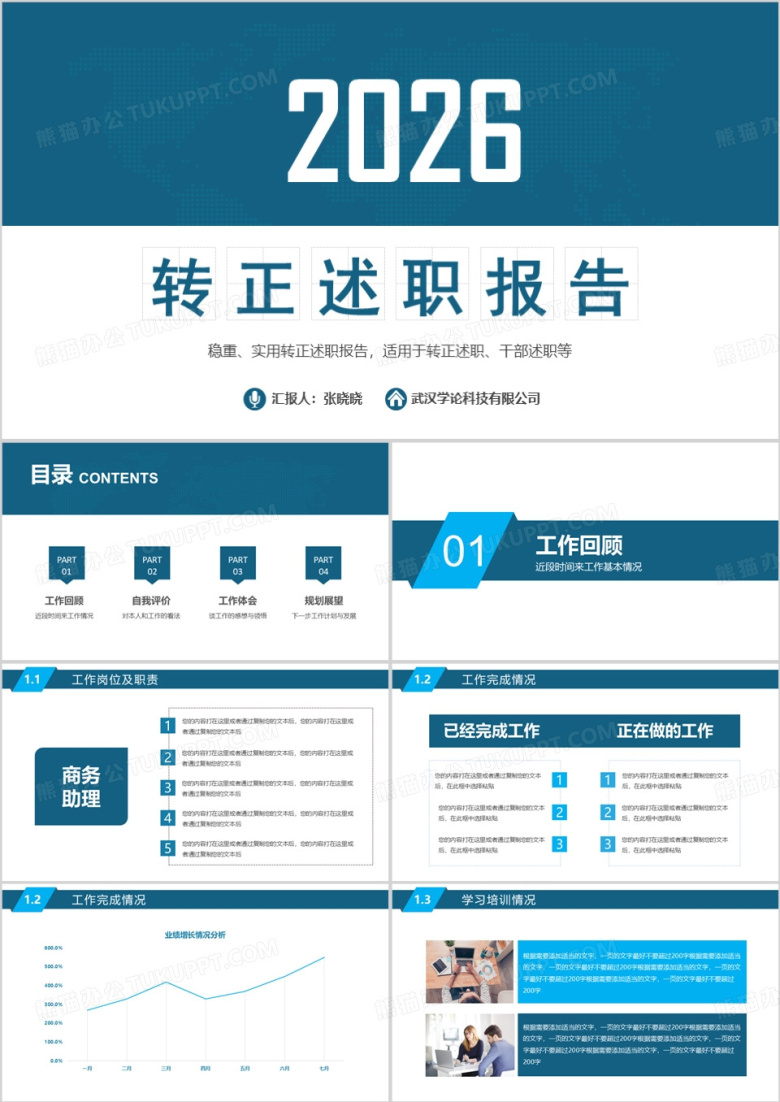 2026商务工作总结转正述职报告PPT模板