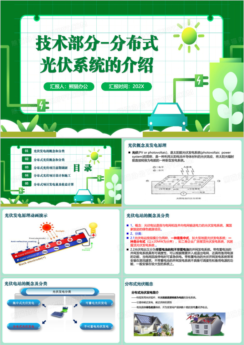 绿色简约风分布式光伏系统介绍PPT模板
