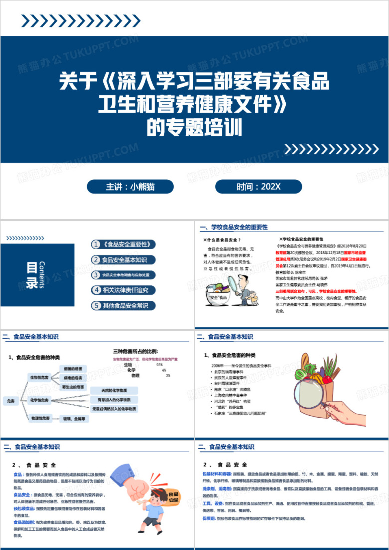 蓝色简约风学校食品安全培训PPT模板