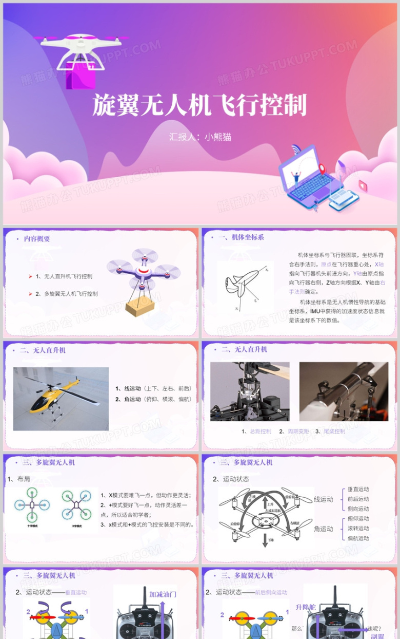 简约风旋翼无人机飞行控制PPT模板