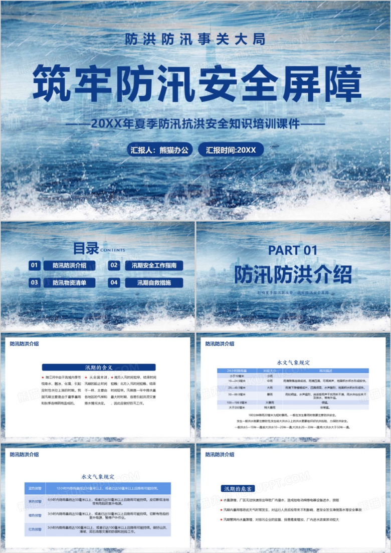 夏季防汛抗洪安全知识培训课件PPT模板