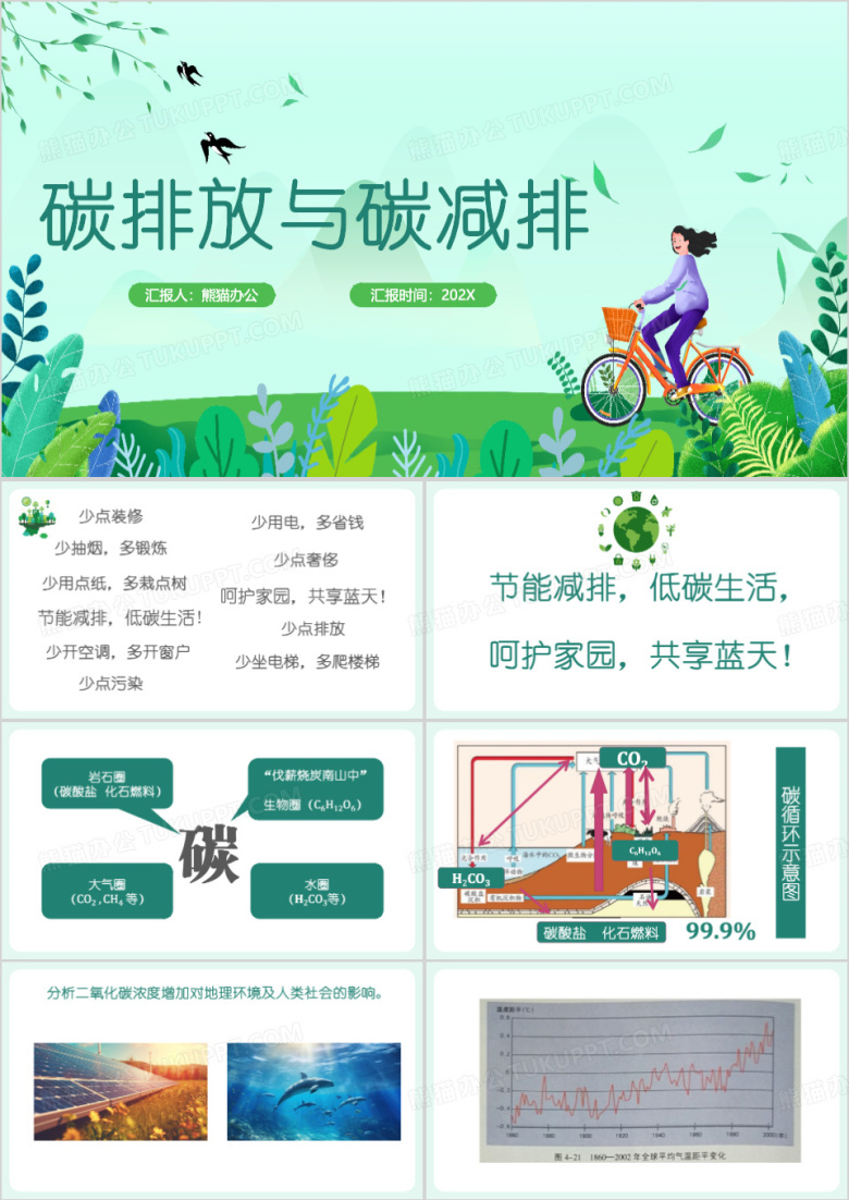 绿色简约碳排放与碳减排PPT模板