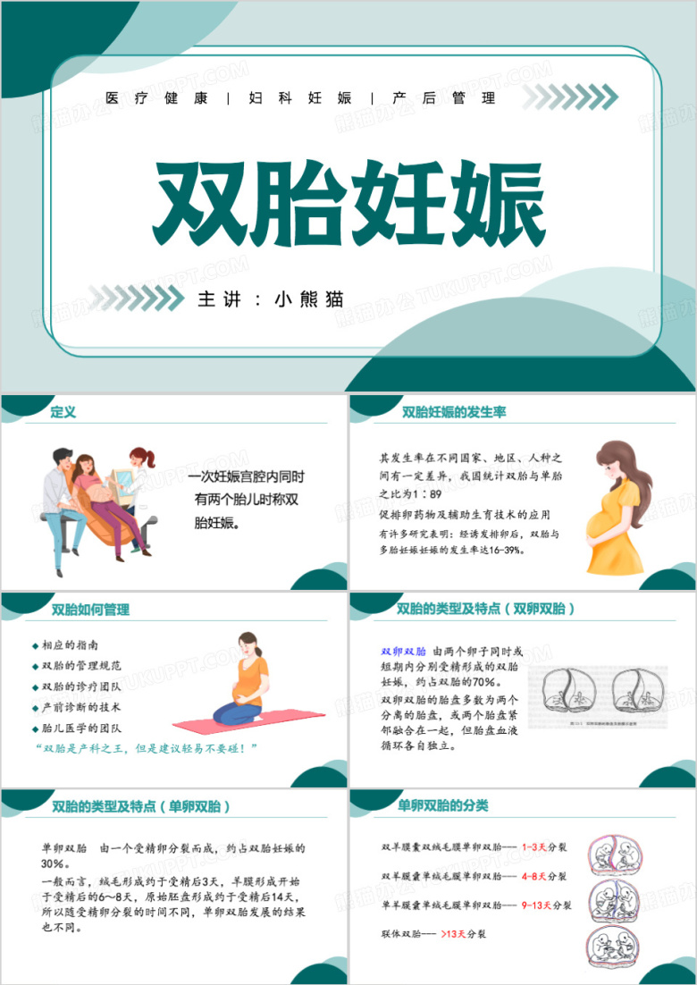 绿色简约风双胎妊娠PPT模板