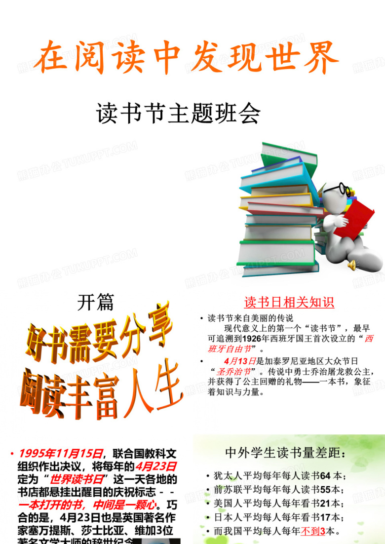 阅读节动员全员阅读主题班会课件