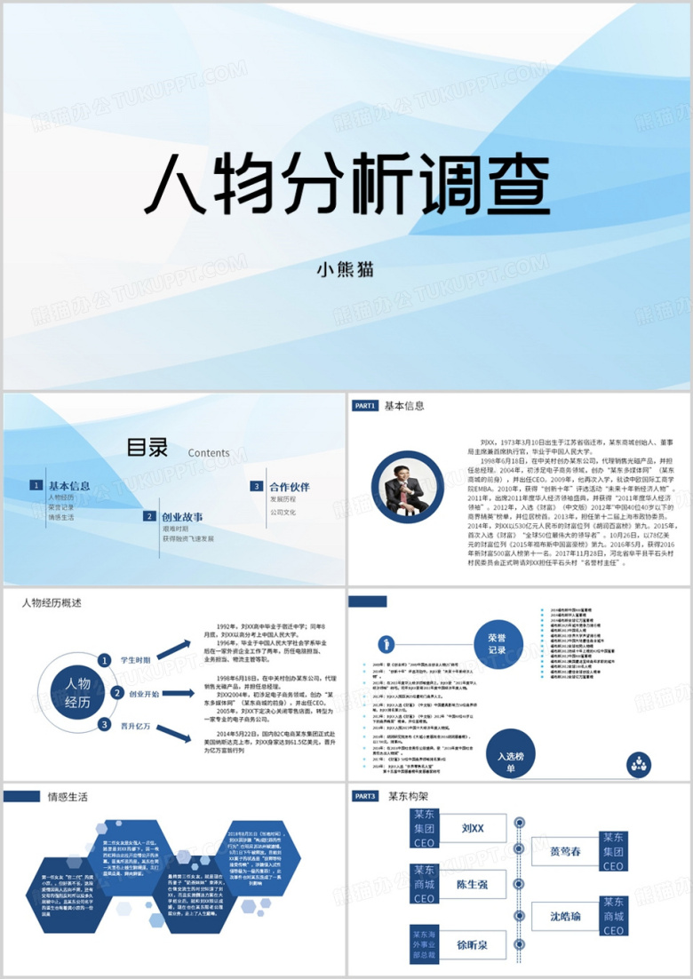 简约风刘强东人物分析PPT模板