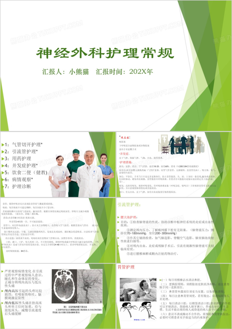 绿色简约神经外科护理常规PPT模板