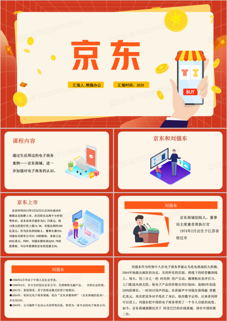 京东商城与刘强东介绍PPT模板