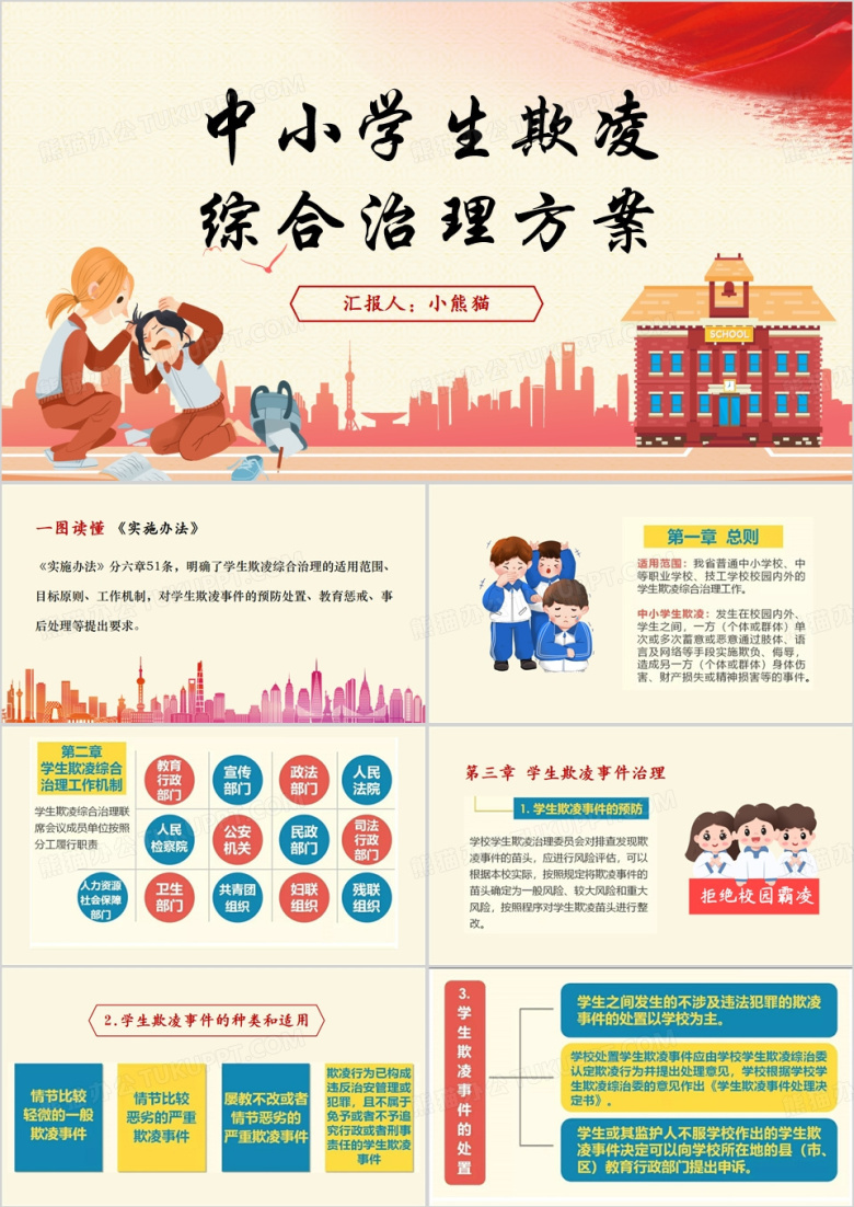 中小学生欺凌综合治理方案PPT模板