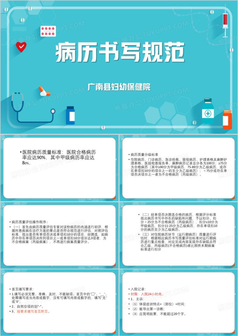 绿色简约风病历书写规范PPT模板