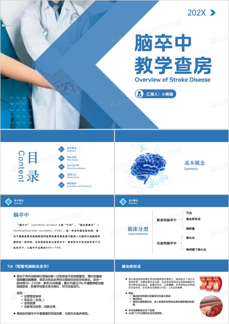蓝色脑卒中护理查房ppt模板