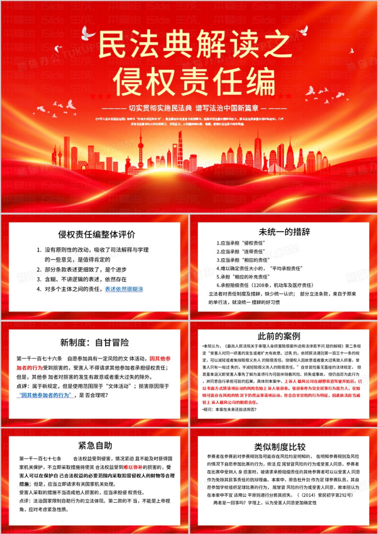 红色简约风民法典解读之侵权责任编PPT模板