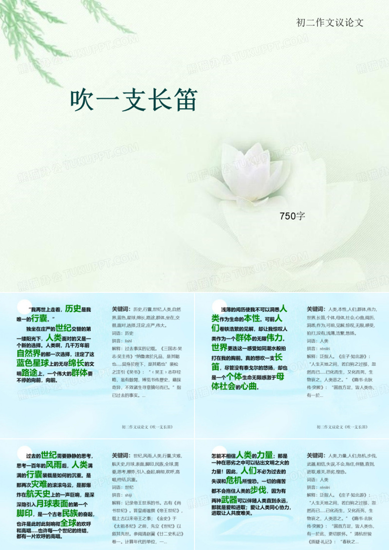 初二作文议论文《吹一支长笛》750字(总10页PPT)