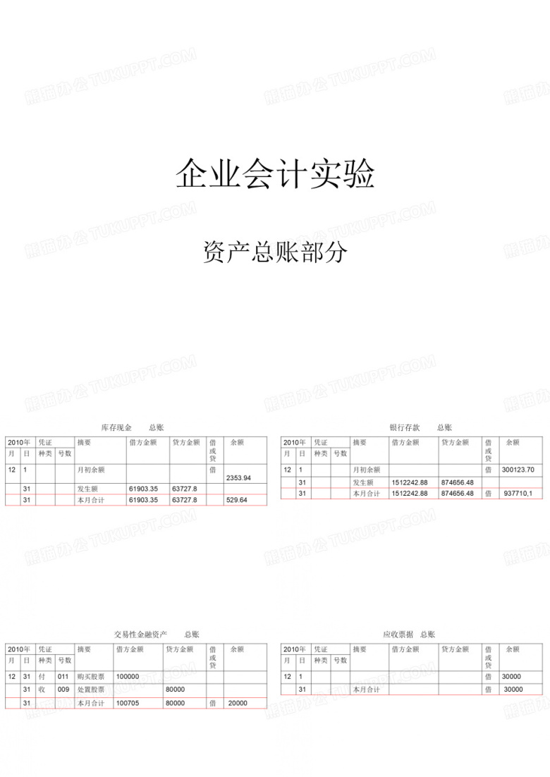 企业会计实验总账