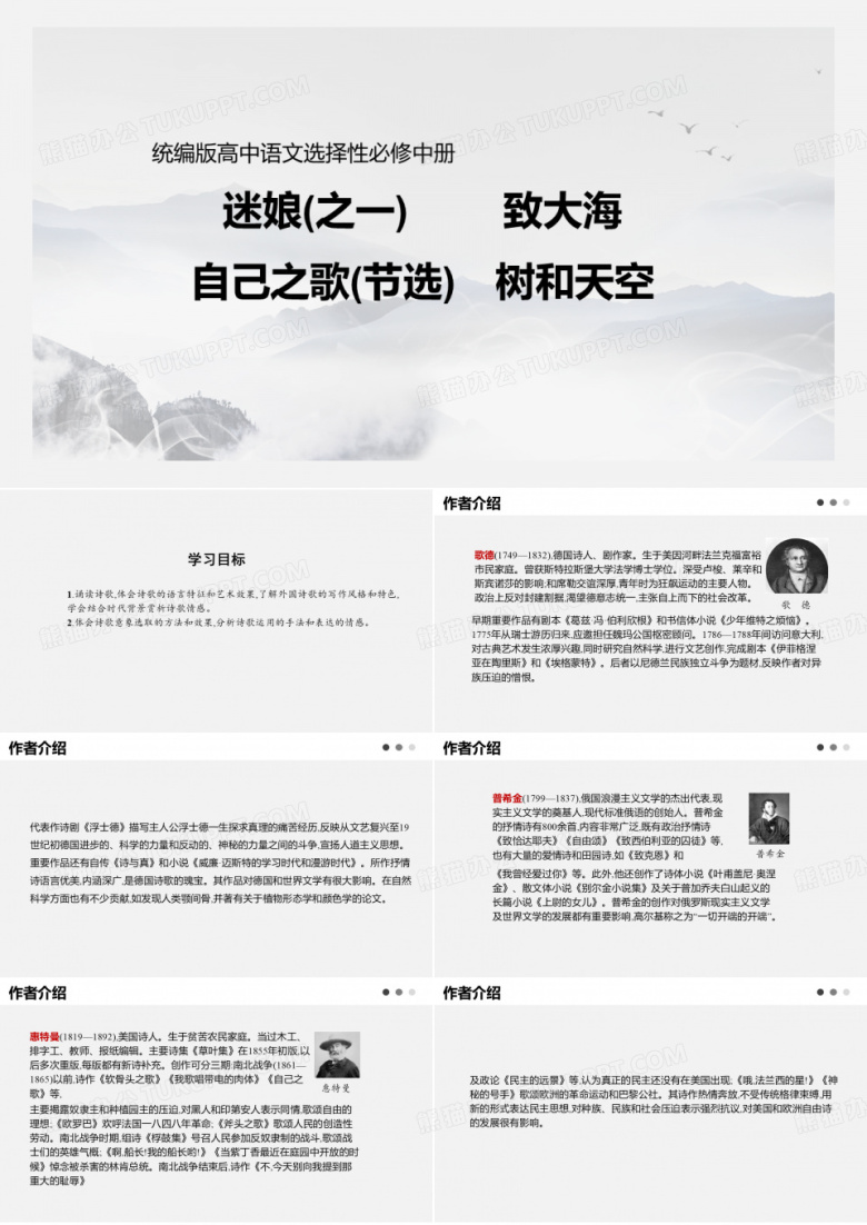 《迷娘(之一)》《致大海》《自己之歌(节选)》《树和天空》课件