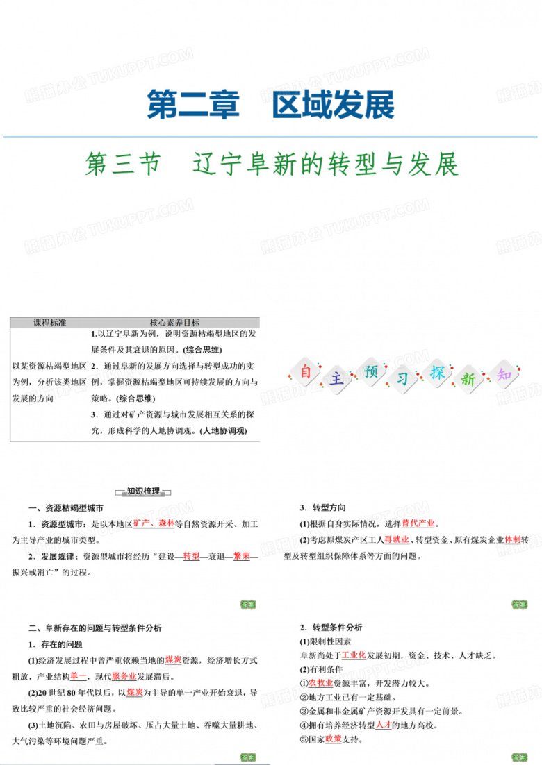 新教材中图版地理选择性必修 辽宁阜新的转型与发展