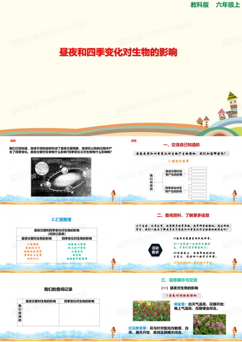 教科版小学科学六年级上册《昼夜和四季变化对生物的影响》课件