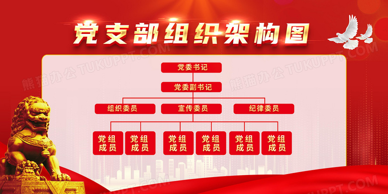 红色简约党组织架构图党支部组织架构图展板宣传设计图片下载_psd格式素材_熊猫办公