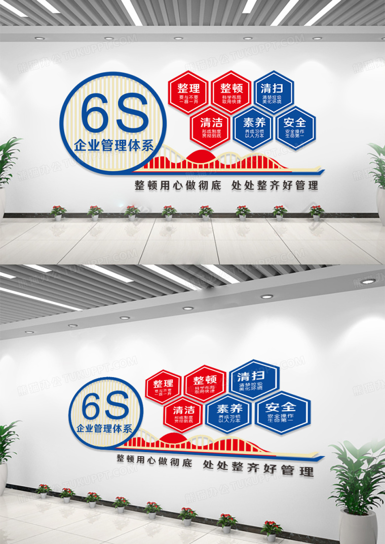企业蓝色简约大气6s企业管理体系宣传文化墙6s管理文化墙