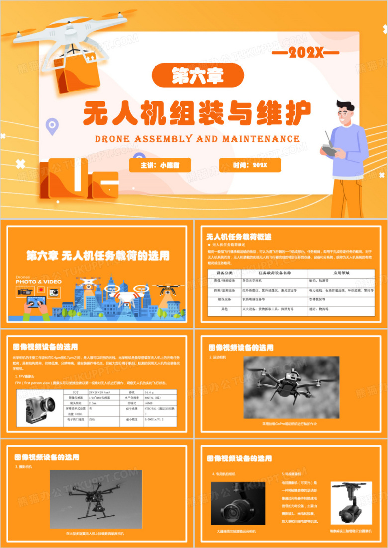橙色简约风无人机组装与维护PPT模板