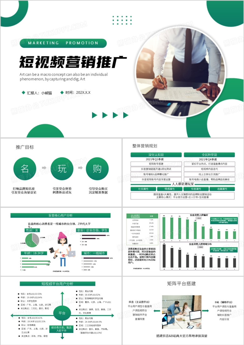 绿色简约风短视频营销推广规划PPT模板