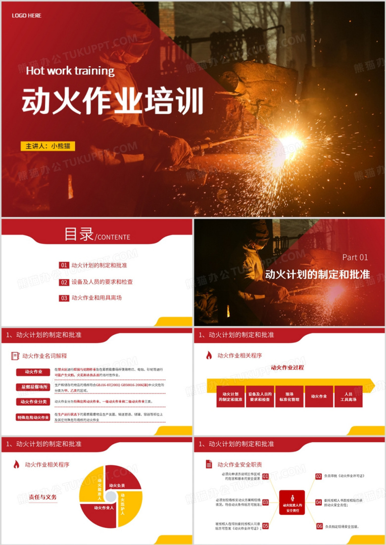 红色简约动火作业培训课件PPT模板
