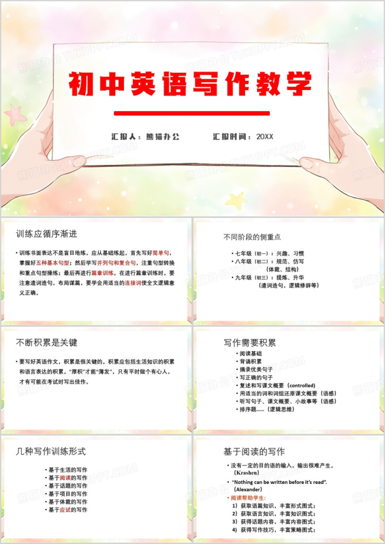 黄色简约初中英语写作教学PPT模板