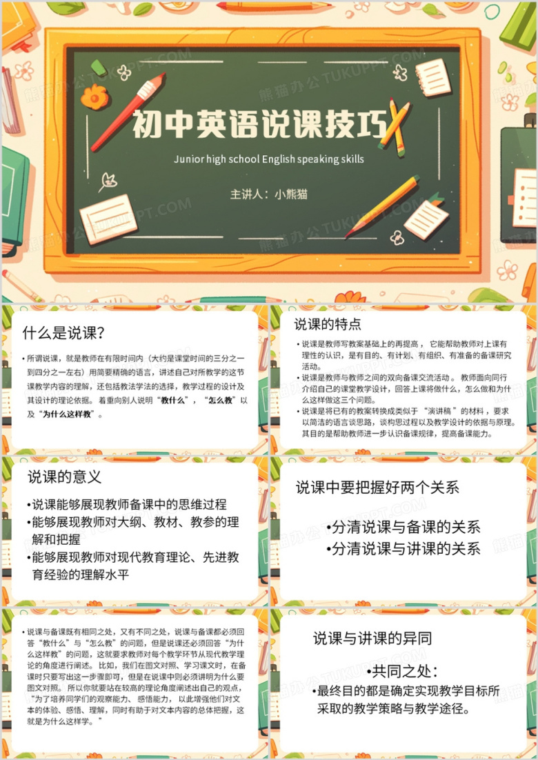 黄色简约风初中英语说课技巧PPT模板