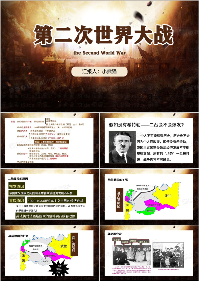 棕色简约风第二次世界大战PPT模板